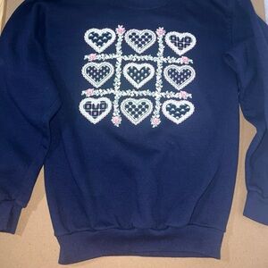 Vintage Grandma Cottage Core Navy Heart Pattern Women's Sweatshirt size Medium